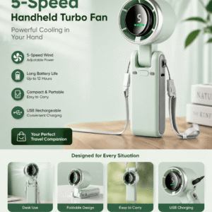 5-Speed Handheld Turbo Fan â Rechargeable Portable Mini Fan with Digital Display